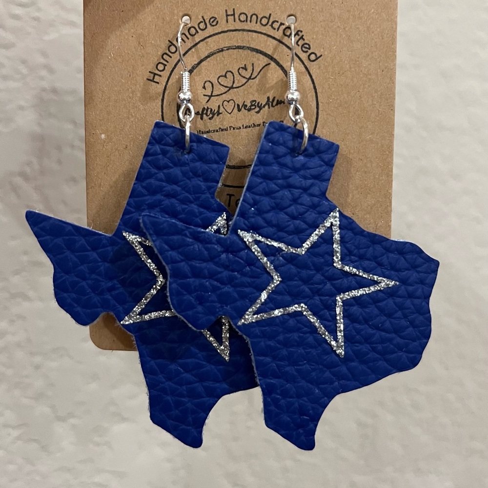 Texas Cowboy Football Faux Leather Earrings | Beautiful Navy Blue & Silver Star